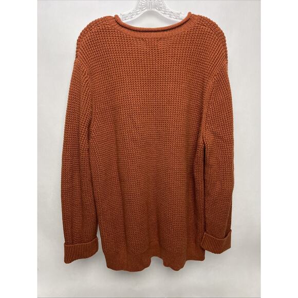 LL Bean Sweater Men XL Burnt Orange Roll Neck Fisherman Chunky Heavy Waffle - Picture 5 of 8